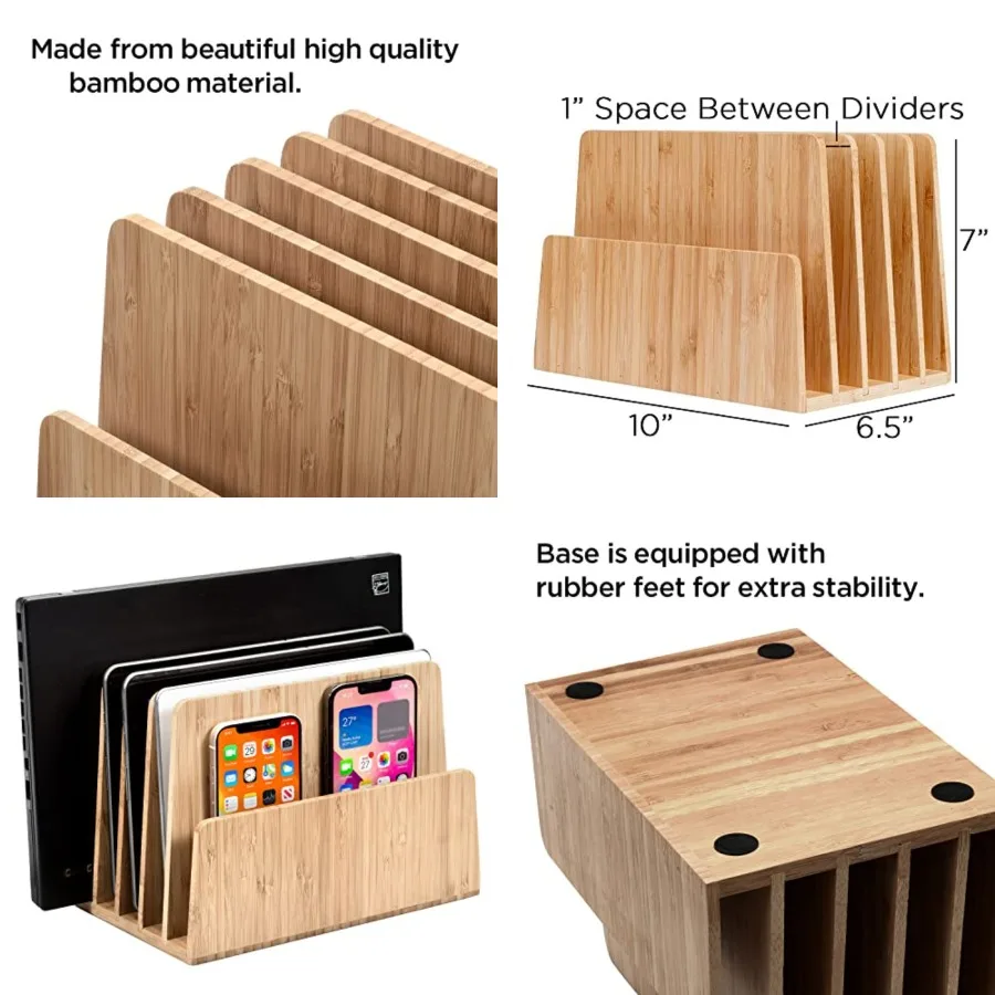 Bamboo Multi Device Organizer for Smartphones, Tablets and Laptops, 5 Slots