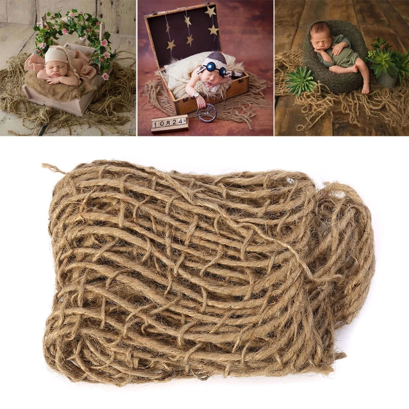 Newborn Photography Backdrop - Textured Chunky Burlap & Net Layered Blanket, Rustic Hessian Jute for Baby Photo Studio Props