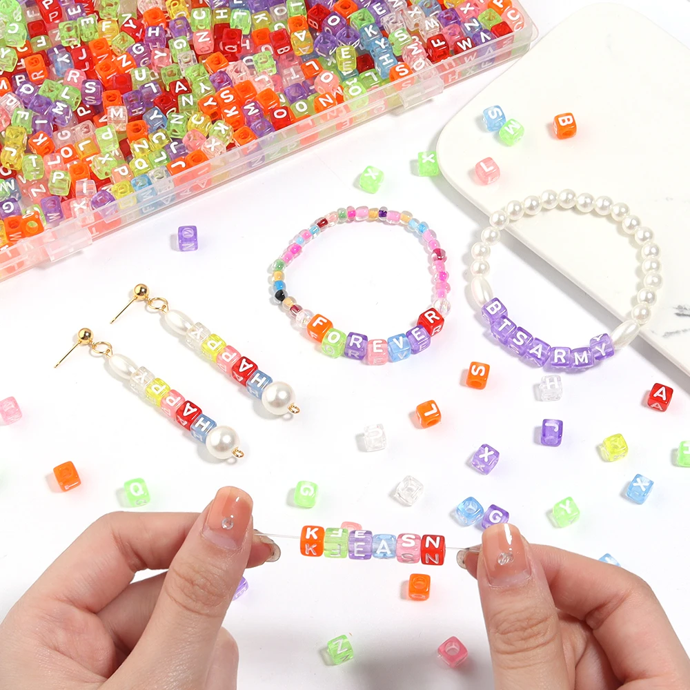 100Pcs Acrylic Square Mixed Letter Beads Large Hole Cube Loose Spacer Alphabet Beads For Jewelry Making Handmade Diy Accessories