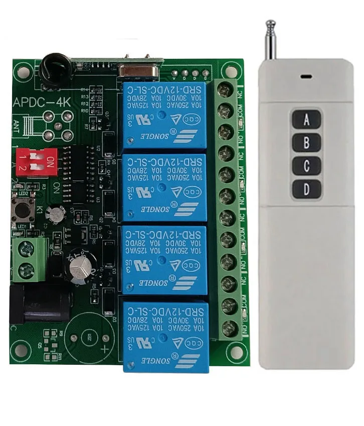 3000m 433Mhz Universal Wireless Remote Switch DC 12V 24V 4CH relay Receiver Module and RF Remote Control 433 Mhz Transmitter