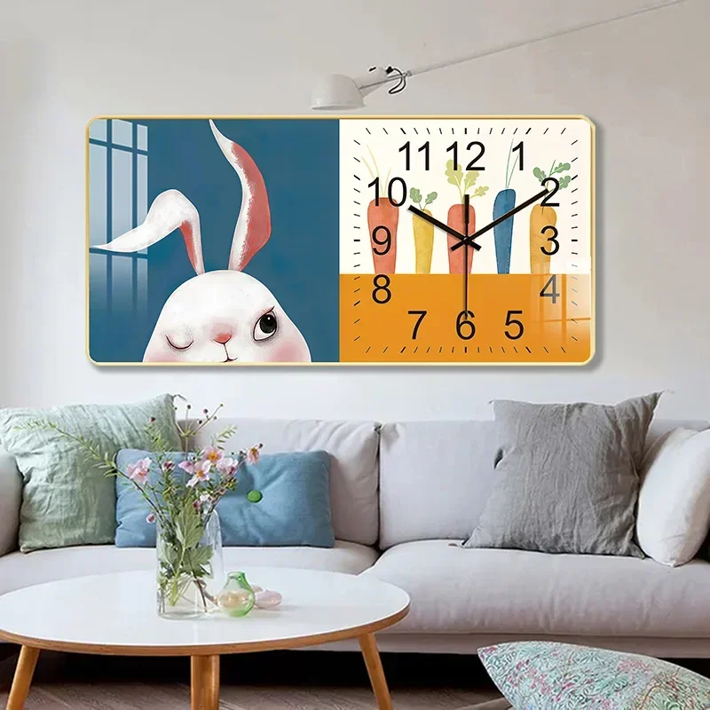 New light luxury living room decorative painting wall clock porch wall clock creative Chinese cartoon silent clock