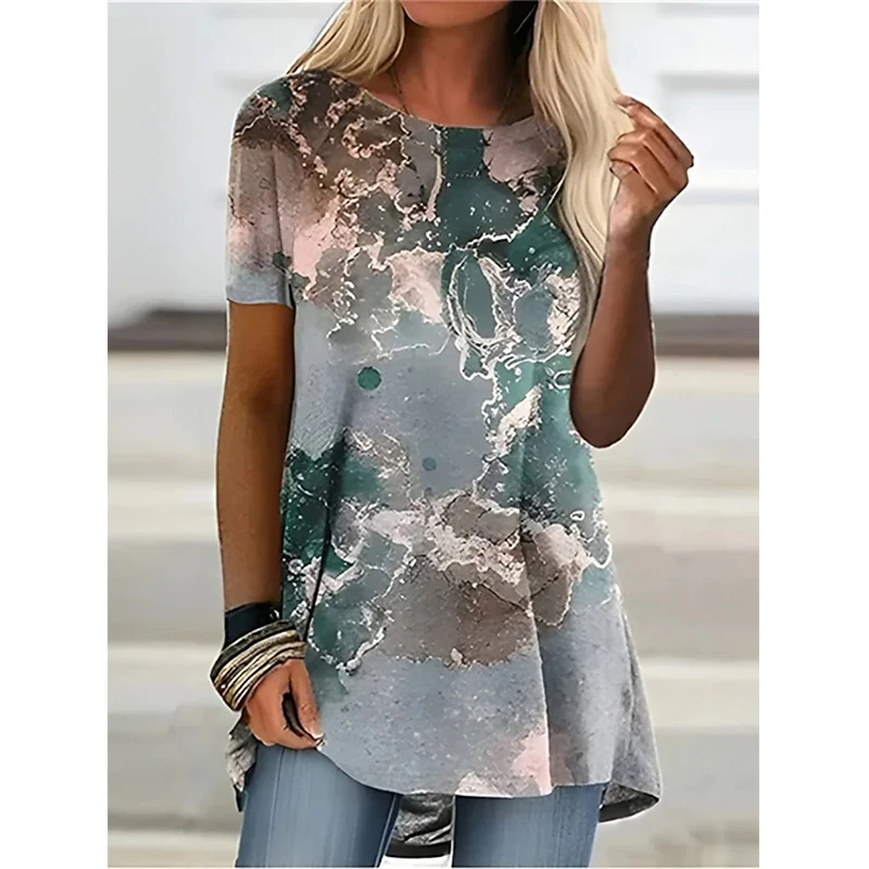 Summer Gradient 3D Print T-Shirts Streetwear Women Fashion Short Sleeve T Shirt Y2K Female Tops Tees Woman Oversized Clothing