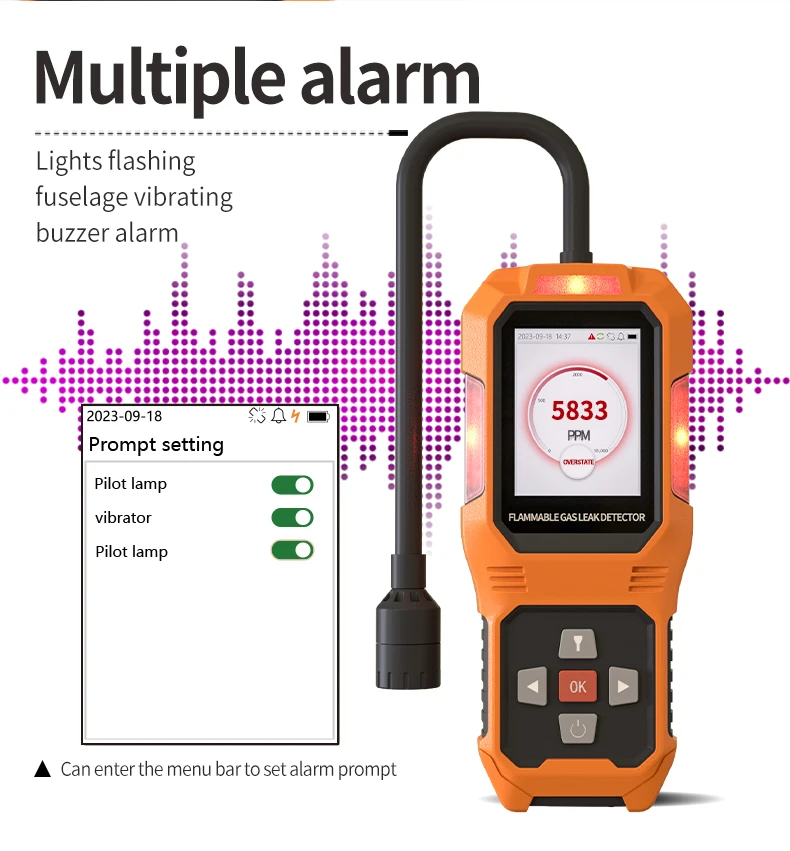 Aikesi Portátil de Alta Sensibilidade JLY-CP100Explosivo (combustível) Detector de Vazamento de Gás com Sensor Flexível Pescoço