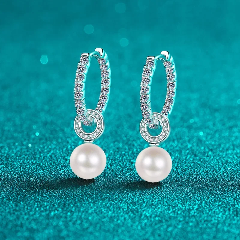 18K Gold Inlaid Women's Earrings Pt950 Platinum 5A Freshwater Pearl Inlaid 1.1 Carat Moissanite Earrings Buckle Fashion Earrings