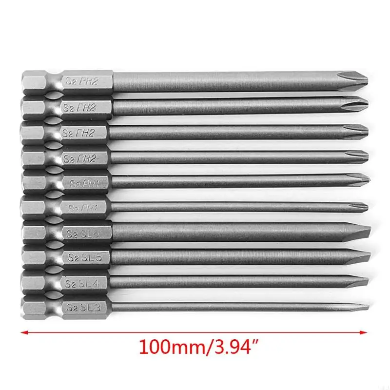 U4LA 10 Pcs Slotted PH2 Screwdriver Bit Steel 1/4 Shank 100mm