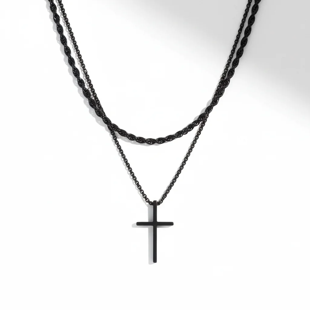 2 szt. Naszyjnik z krzyżykiem ze stali nierdzewnej dla mężczyzn, tytanowa stal, skręcony łańcuszek typu rope box, choker, damska biżuteria w stylu punk — zdjęcie 5