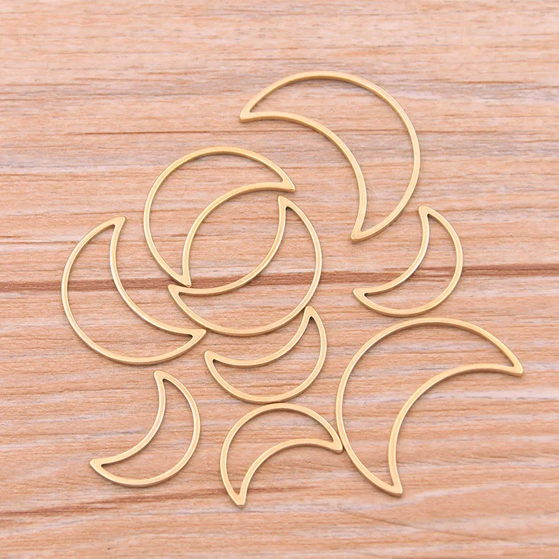 10pcs 3 Size Moon Charm Gold Color Stainless Steel Pendant Open Bezels Hollow Pressed Resin Frame Mold Bezel DIY Jewelry Making