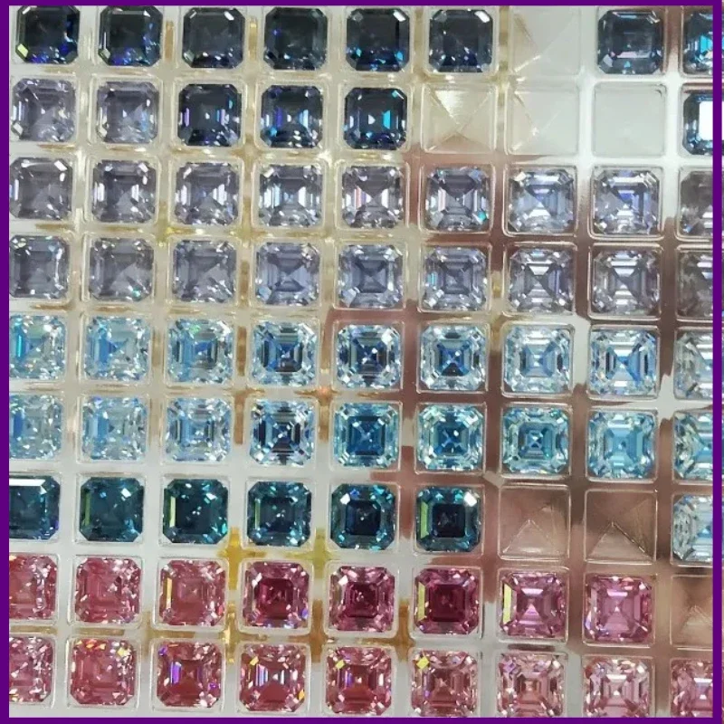 

M-F-Moissanite Stone Multiple Colors Asscher Cut VVS1 High Quality Loose Gemstones for Custom Jewelry Making with Certificate