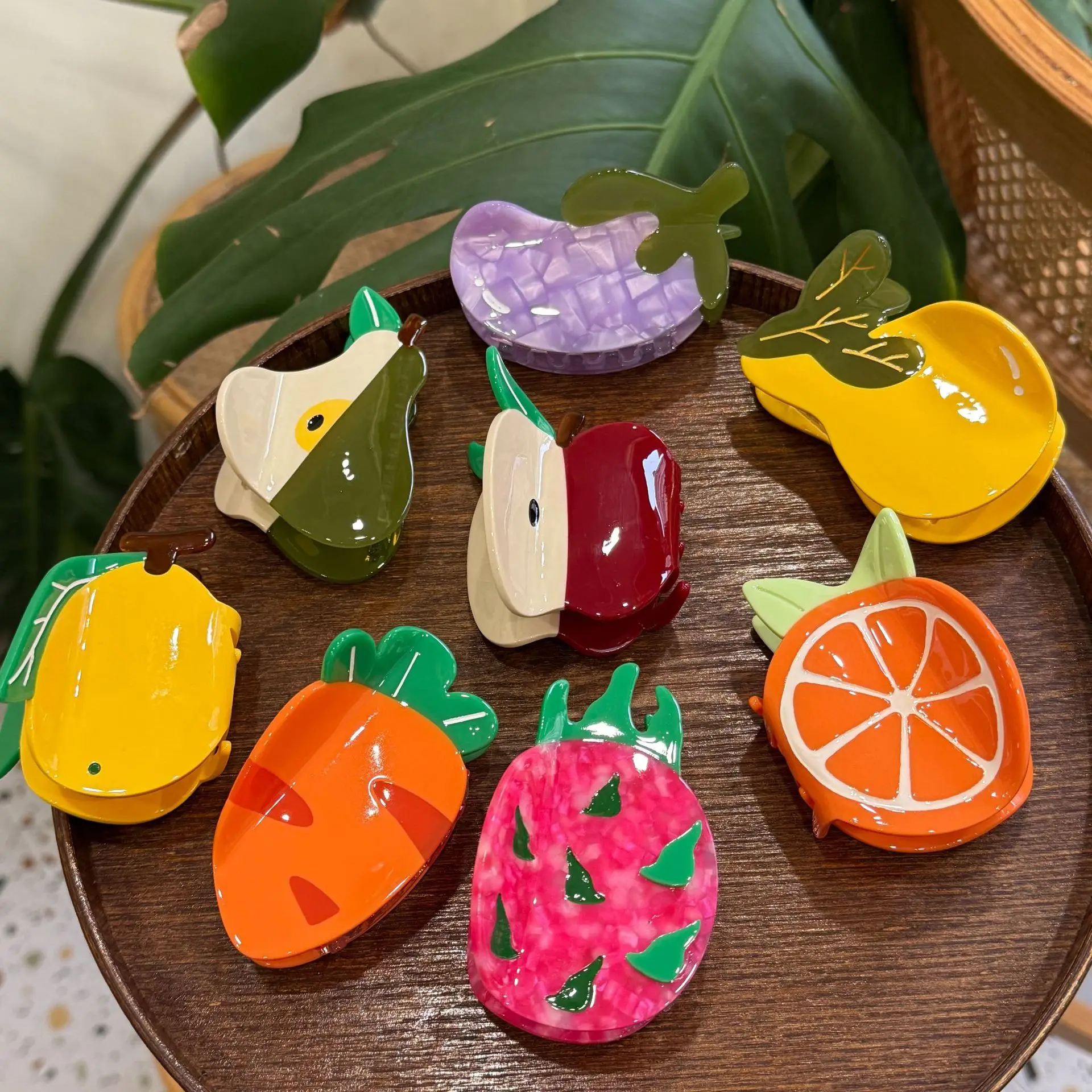 New Funny Vegetable Fruit Lemon Eggplant Carrot Dragon Fruit Hair Clips Grab Shark Clip for Woman Hair Accessories