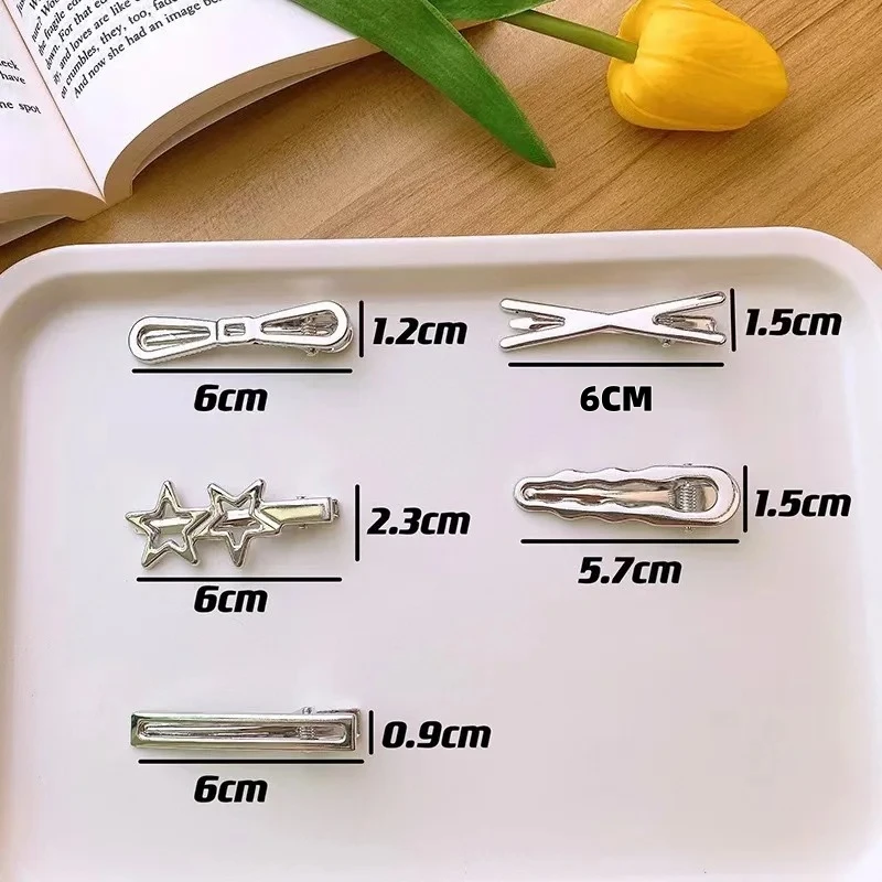 Pinces à cheveux en métal argenté Y2K pour femmes et filles, accessoires pour cheveux étoiles, plusieurs Styles, épingles à cheveux en bec de canard sans couture, 24 pièces/ensemble