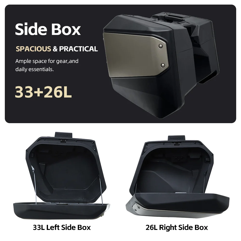 Scooter Quick Release Side Luggage Panniers Fit Honda NSS750, Factory Reserved Hole Mount, Stock Key Control Dual‑Side Locks