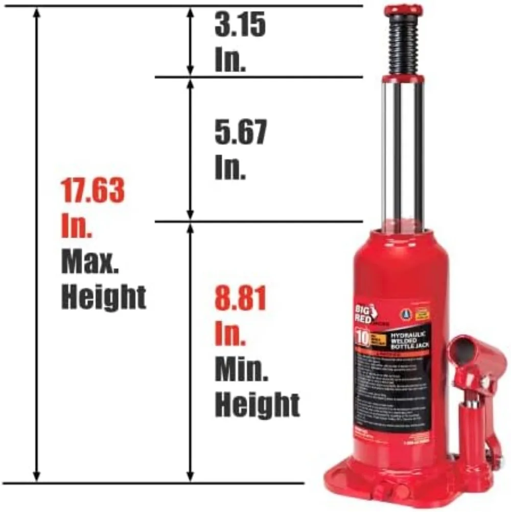แม่แรงไฮดรอลิกแบบขวด 10 ตัน รับน้ำหนักได้ 20,000 ปอนด์ สีแดง - ทนทานและปลอดภัยสำหรับใช้ในบ้านและเชิงพาณิชย์