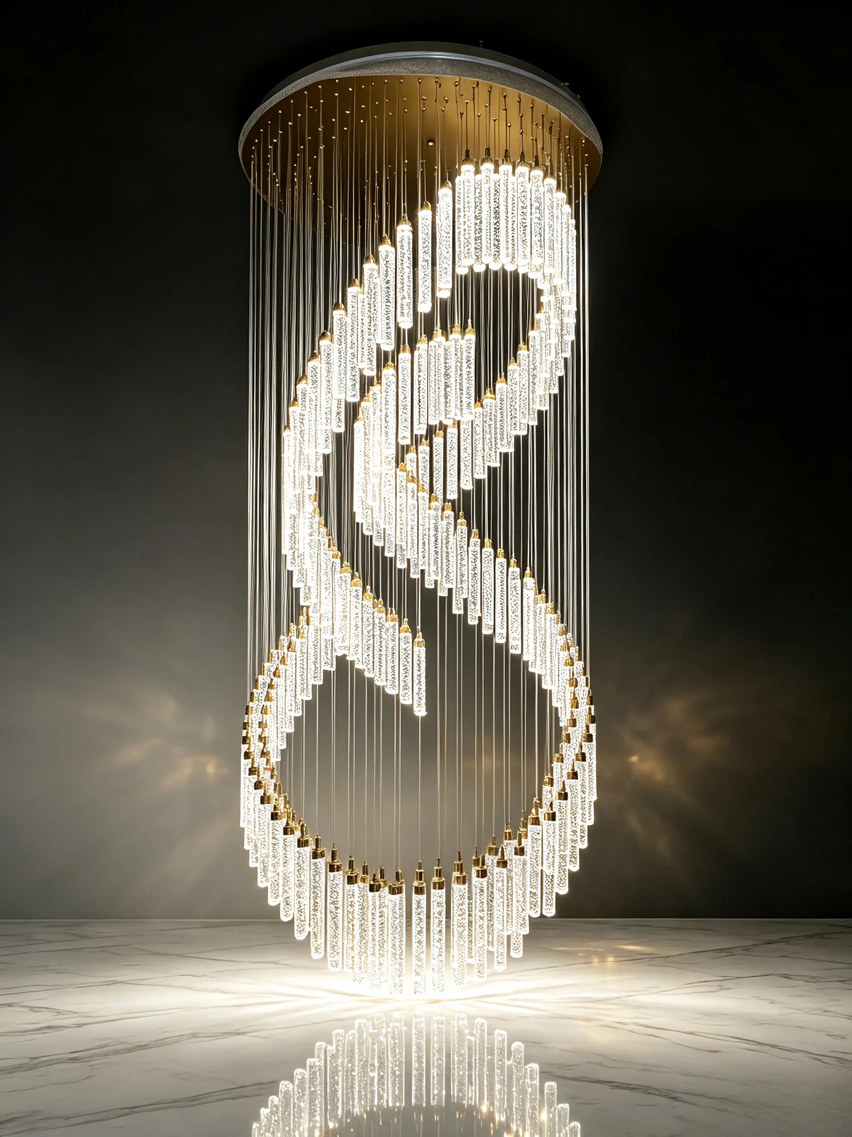 Nordic minimalist crystal chandeliers, staircase-style chandeliers, double-floor rotating minimalist single-letter crystal chand