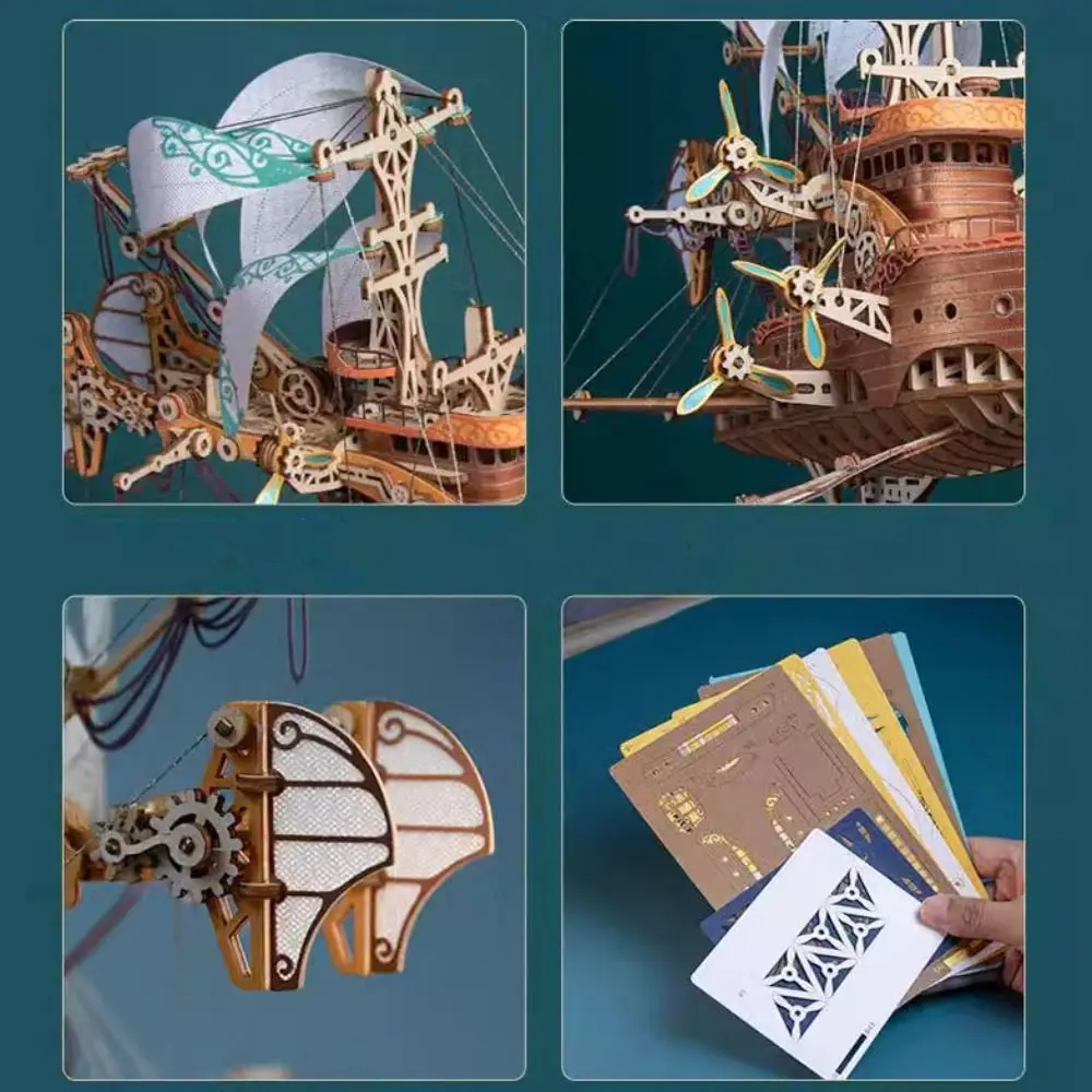 Montage Fantastisches Raumschiff Modell Miniaturmodell Handwerk DIY 3D Holzpuzzle Steampunk Ornament Schiff Bausteinbausätze