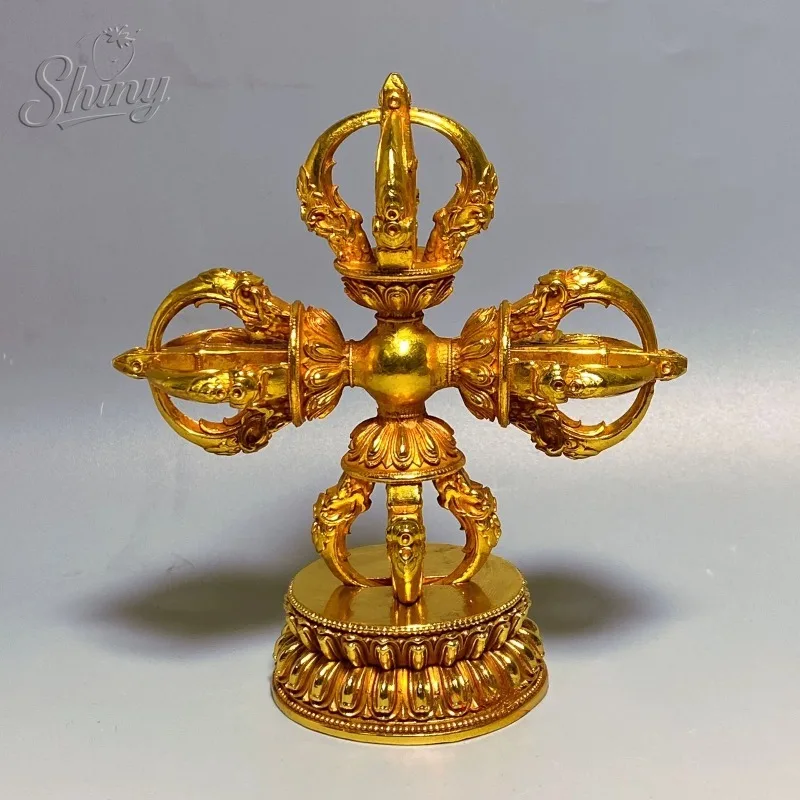 

Tibetan Buddhist Five-Legged Vajra Copper Alloy Tantric Ritual Object with Base Home Altar Ornament Home Decor
