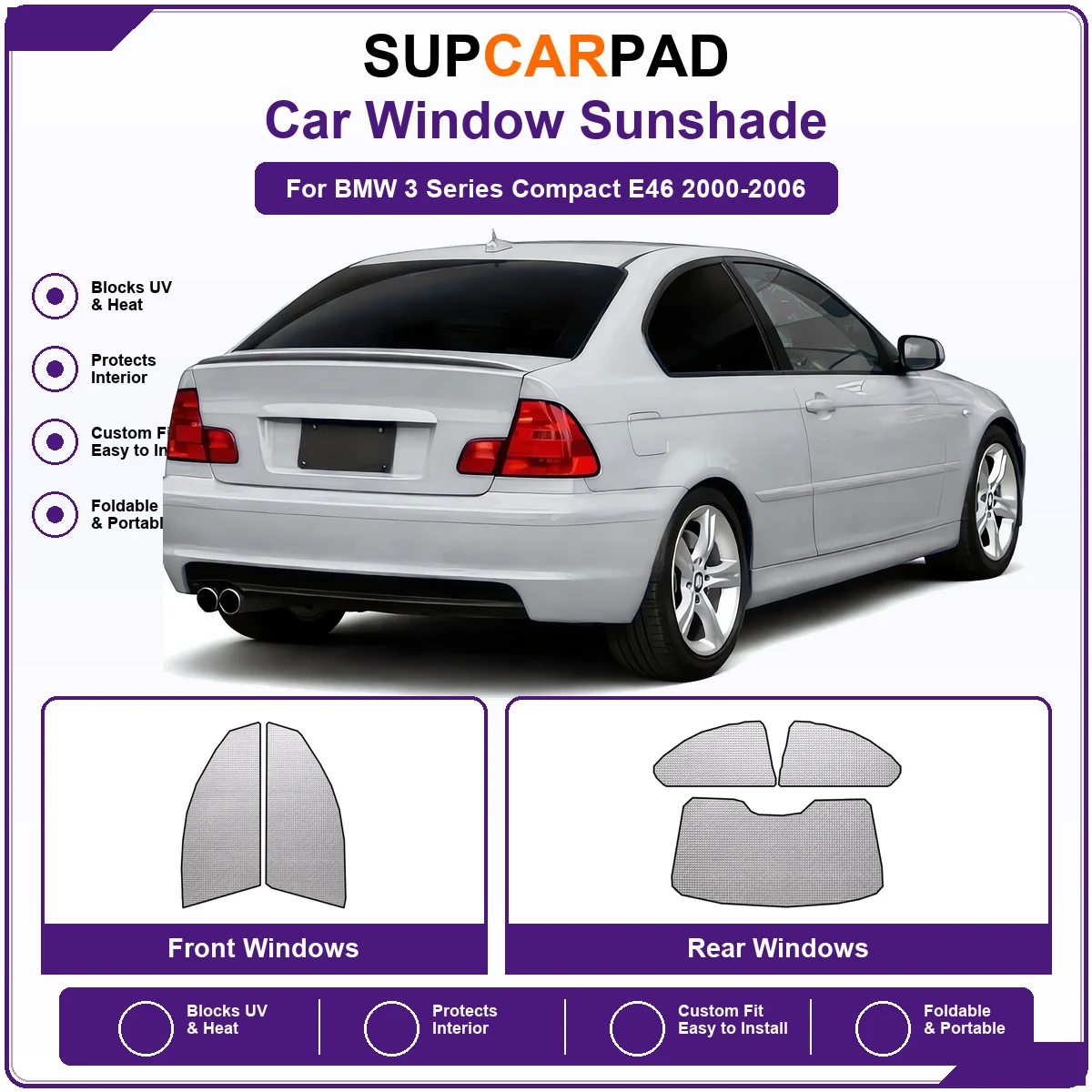 For BMW 3 Series Compact E46 2000-2006 Pre‑Cut Auto Window Sunshade Anti‑UV Car Sun Visor Protector