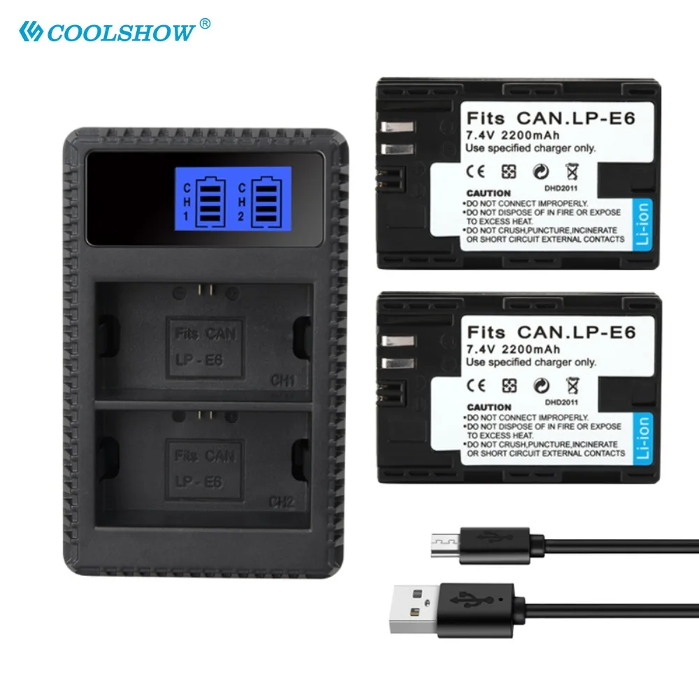 2200mAh Battery LP E6 LP-E6 for Canon EOS 5DS R 5D Mark II 5D Mark III 6D 7D 70D 80D LPE6 Camera Batteries Charger