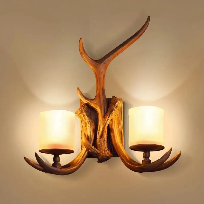 Amerikanische Retro-Hirschhorn-LED-Wandleuchte für Wohnzimmer, Restaurant, Schlafzimmer, Arbeitszimmer, Kreative Beleuchtung für Café, Ferienhaus und Dekoration