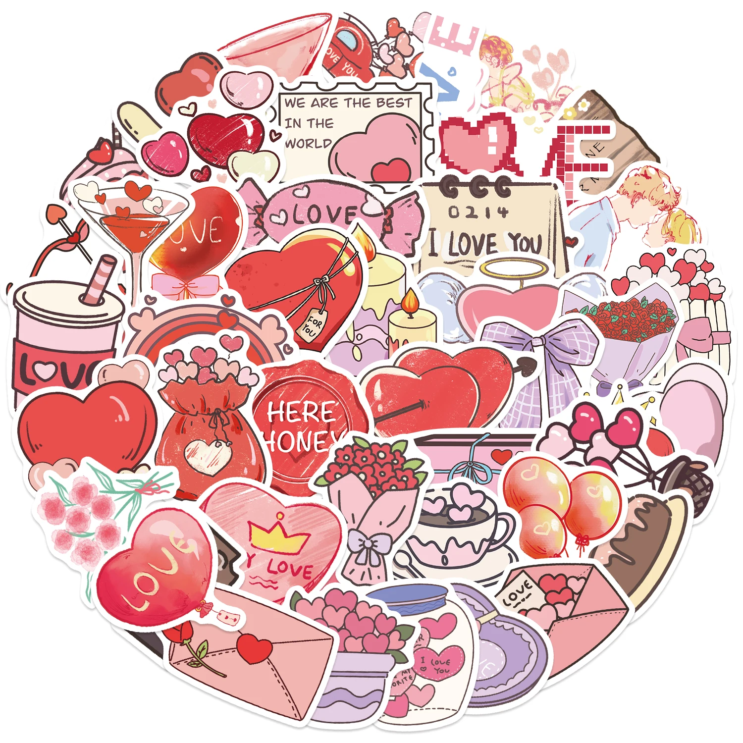 50pcs Valentine's Day Letter Graffiti Stickers For Suitcase Skateboard Laptop Luggage Phone Car Styling Decal Pegatina