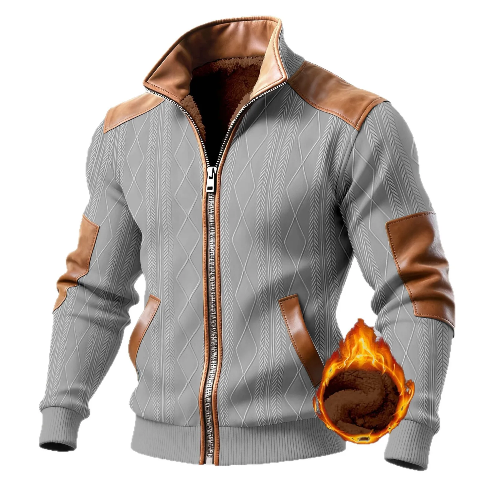 Spring Autumn 2026 Men's New Muscle Jacket Warm Fleece Casual Sports Long Sleeve Collar Zippered Windproof Thick Warm Coats