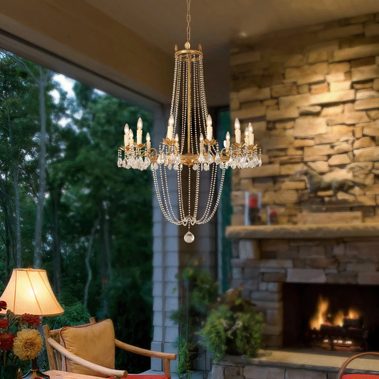 

French style villa high-rise retro gold crystal chandelier romantic export light luxury designer crystal lamp