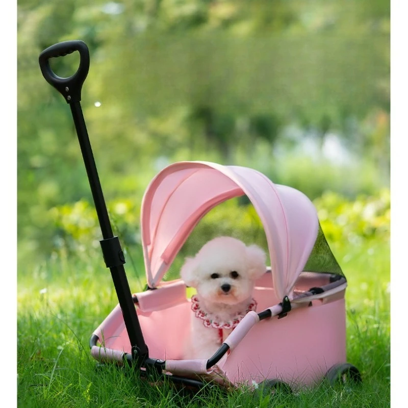 

4-колесная коляска для собак с солнцезащитным козырьком, переноска для домашних животных для путешествий на открытом воздухе, покупок, прогулок, подходит для маленьких собак и кошек
