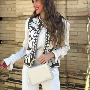 TRAF-Short Vesting Jacket Floral Floral Embroidery, Women's National Style Set, Casual Chic vest, Vintage tops-en, 2024 8 Main Sales National Products - №5