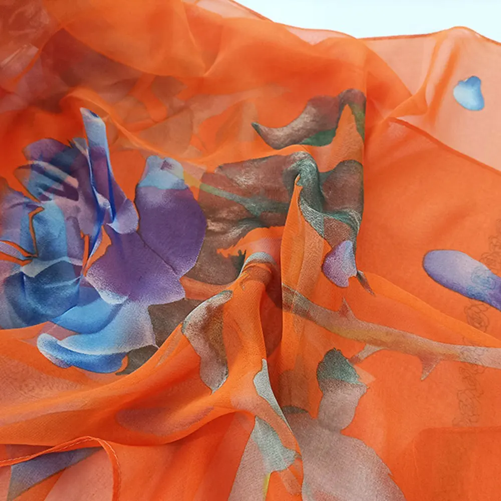 Georgette-bufanda de gasa con estampado de flores rosas para mujer, chal largo y fino, suave, para playa