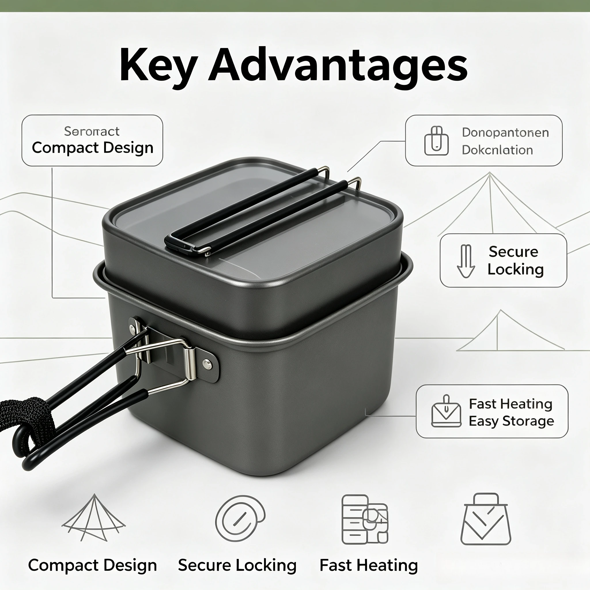 Portable Foldable Aluminum Alloy Square Cooking Pot, Outdoor Camping Fry Pan Lunch Box Cookware for Mountaineering Fishing