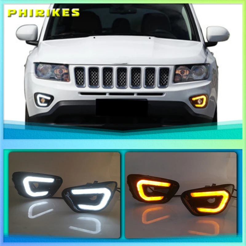 

1pair For Jeep Compass 2011- 2016 LED DRL Daytime Running Light Daylight yellow turn Signal lamp car-Styling lights