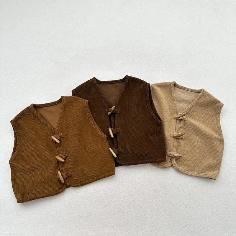 

2025 Autumn New Children Sleeveless Vest Coat Solid Boys Vintage Corduroy Vest Baby Girls Casual Vest Jacket Kids Clothes