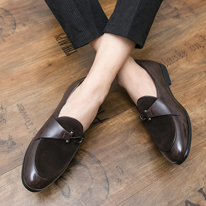 تصميم فاخر من جلد الغزال الرجال المتسكعون أسود أزرق أحمر فستان كاجوال أحذية ل ملهى ليلي حفلة الراهب حزام حذاء رجالي حجم 38-48 #6