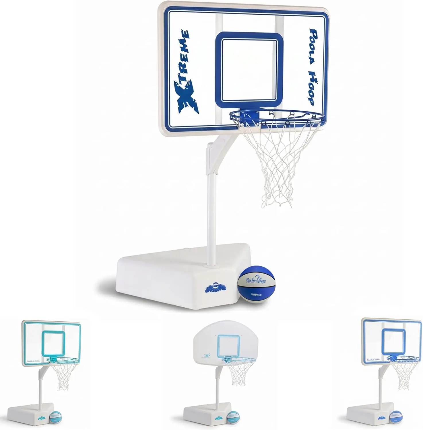 Pool Basketball Hoop with Height-Adjustable Clear Backboard, 200-Pound Water-Filled Base, Stainless Steel Rim, and Waterproof Basketball - Clear Blue