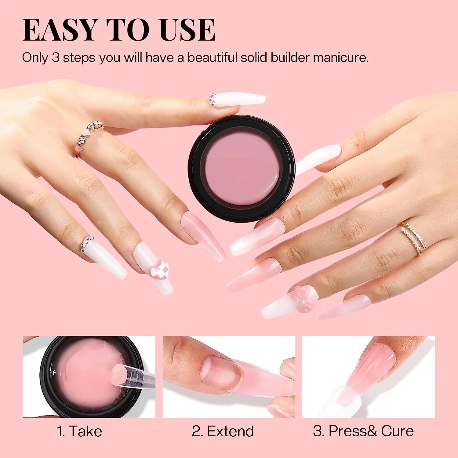 Gel duro de construção sólida antiaderente para unhas, modelagem sólida 3D, extensão duradoura de unhas, capa de base UV leve, top coat