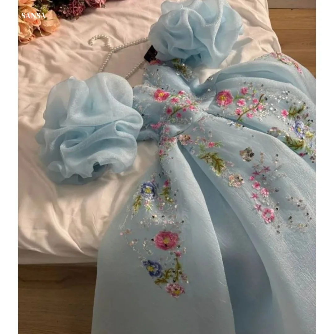 

Sansa Customized Flowers Embroidery Glitter Prom Dresses Puff Sleeve فساتين للمناسبات الخاصة Strapless vestidos de festa 2025