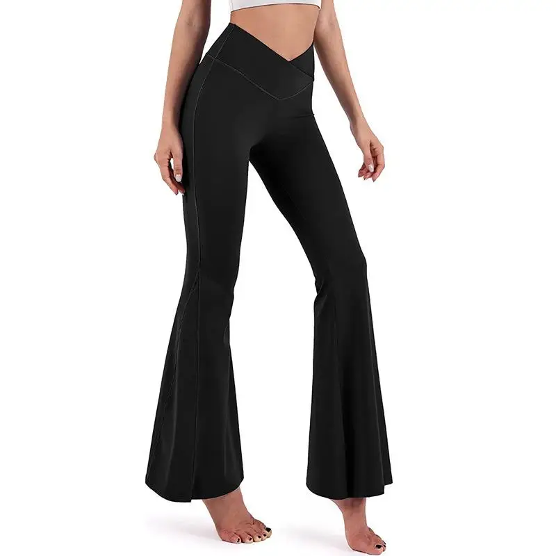 High Waist Cross Waist Compression Yoga Pants Slimming Women's Base Layer Pants Comfortable Fit Bottoms Fashionable Trousers