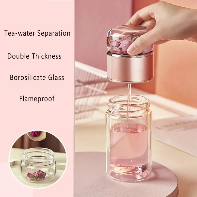 

Tea Water Separation Bubble Tea Cup Double-layer Glass Cups Female Net Red Lovely Portable Water Cup 2022 New Cups