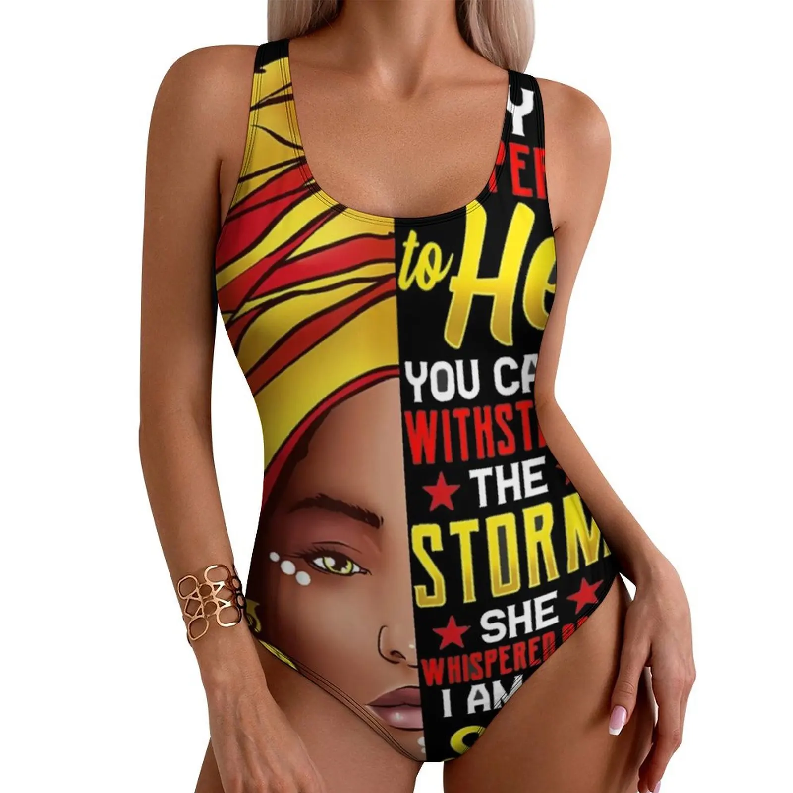 African Woman Swimsuit Sexy I Am The Storm One Piece Swimwear Push Up Swimsuits Fashion Vacation Bath Monokini