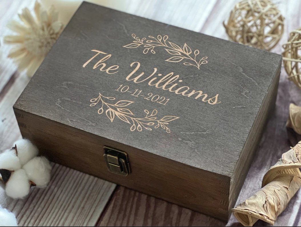 Personalized Wooden Box Anniversary Gift Couple Gift Wedding Keepsake Box, Custom Engraved Memory Box Natural Wood