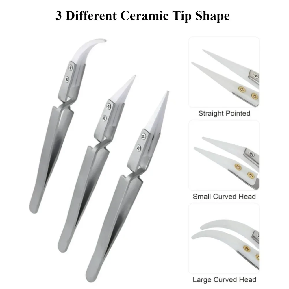 5/3/1pcs Ceramic Tweezer for Solder Stainless Steel Anti-Static Reverse Acid Resistant Electron Precision Chuck Ceramic Tweezers image 3