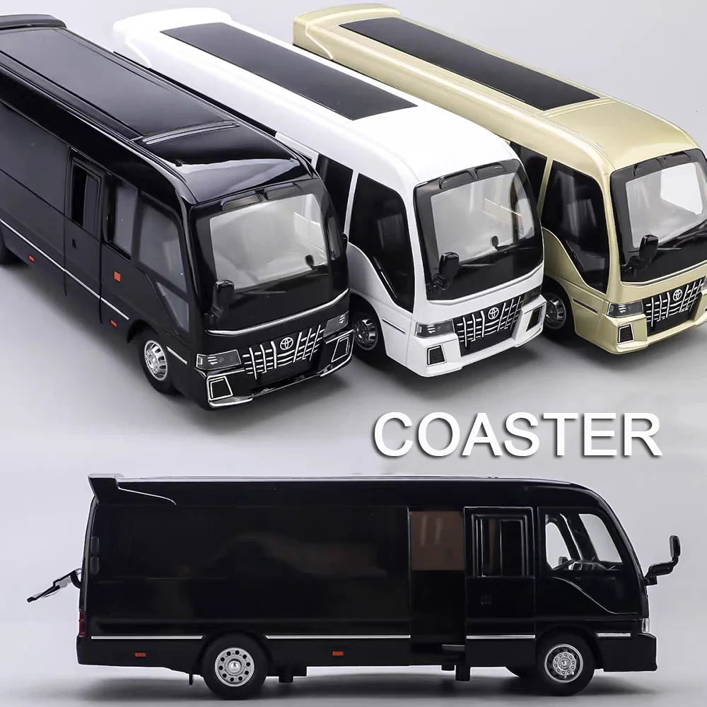 

1:33 Toyota Coaster Models Cars Toys Alloy Diecast with Light Music Miniature Car Doors Opened Business Bus Toddler Kids Gifts