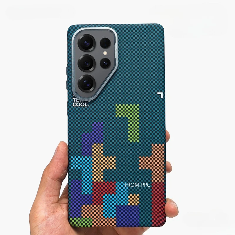 Splicing Square Grid Magnetic Case for Samsung S26 S25 S24 S23 Ultra Hard PC Carbon Relief Camera Lens Protective Phone Cover