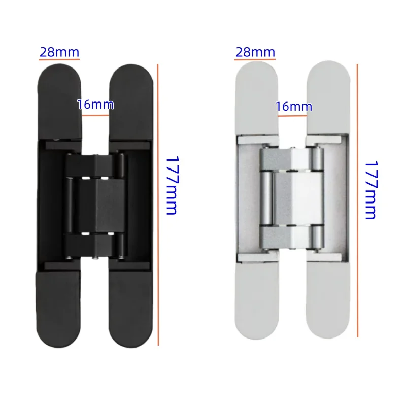 

28*177mm 3D Zinc Alloy Hidden Hinge Invisible Adjustable Concealed Hinge for 80KG Heavy Duty Gate Wooden Door