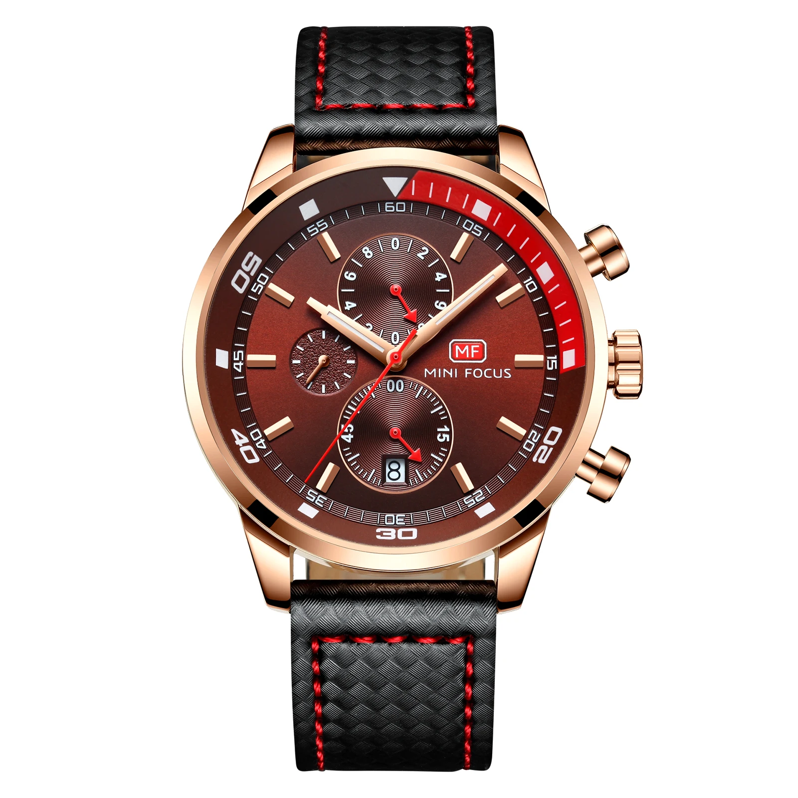 

Mini Focus MF0017G Fashion Men's Multi Function Genuine Leather Waterproof Watch Sports Chronograph Quartz Watches