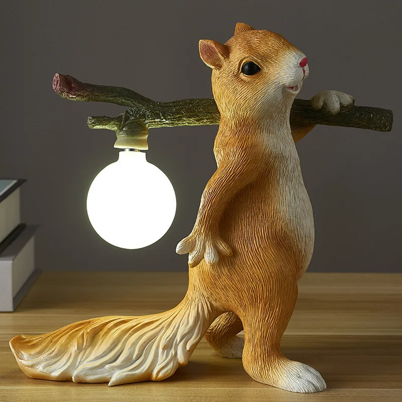 

Table Lamp For Children Bedroom Home decoration G9 LED bulb Yellow Squirrels Desk Lamp With White Glass Ball Resin Body