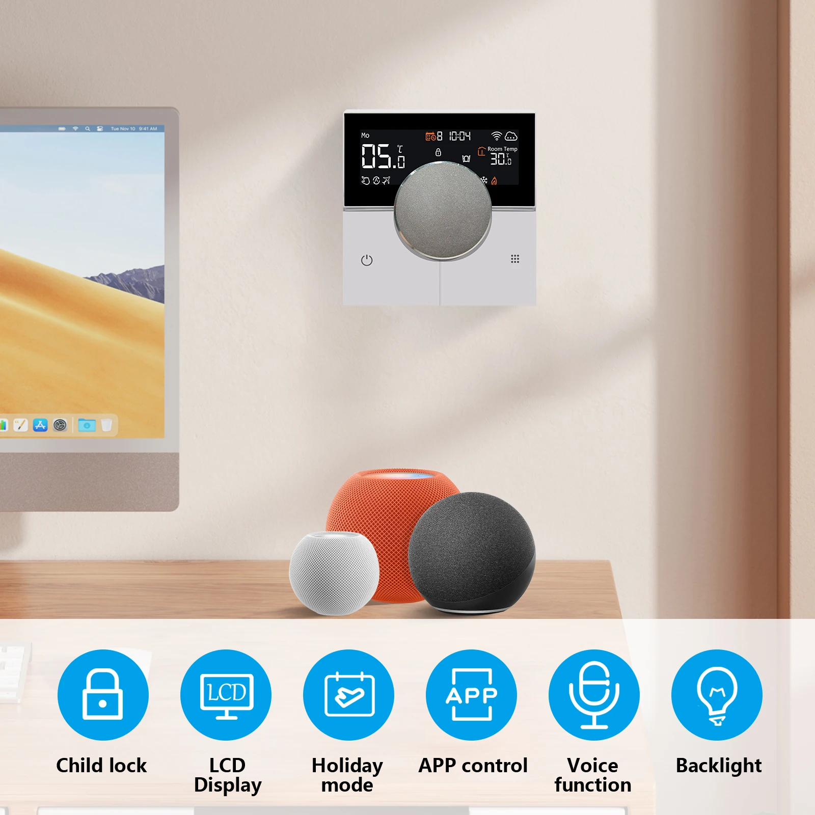Termostato wi-fi para aquecimento de piso elétrico, caldeira de água inteligente programável 16a controlador de temperatura ambiente para alexa google home