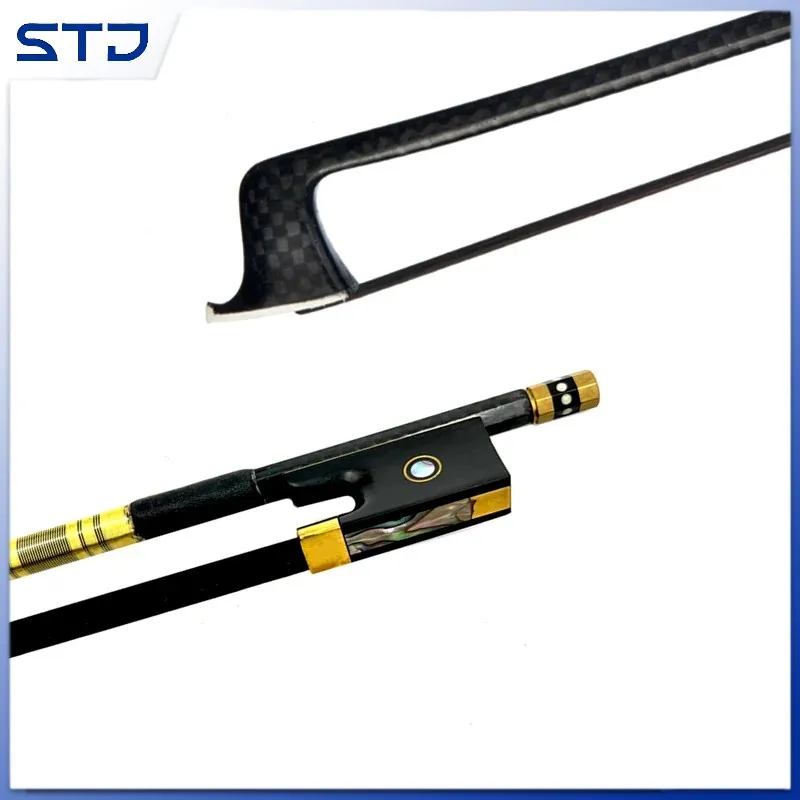 New light black Grid plaid carbon Fiber round Stick 1 pcs 4/4 violin bow Fiddle Bow, copper parts, black horsehair