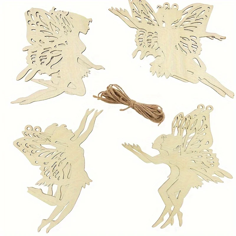 8 Pack Wood Fairy Cutouts Wooden Fairy Embellishment Hanging Ornaments DIY Craft Gift Tags for Home Party Decoration