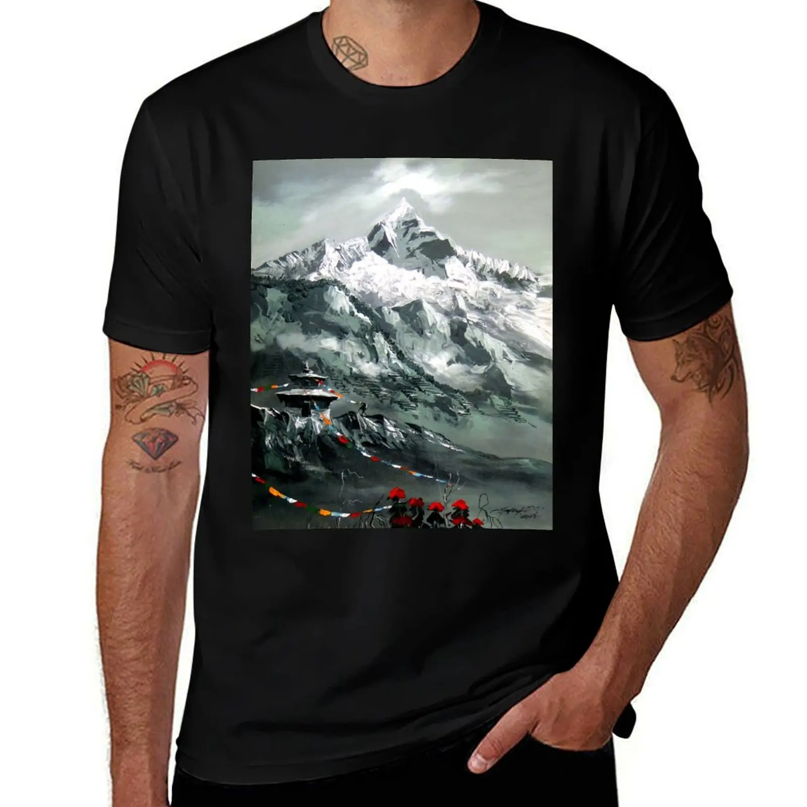 Panoramic View Of Mountain Everest T-Shirt g man t shirts for men T-Shirt