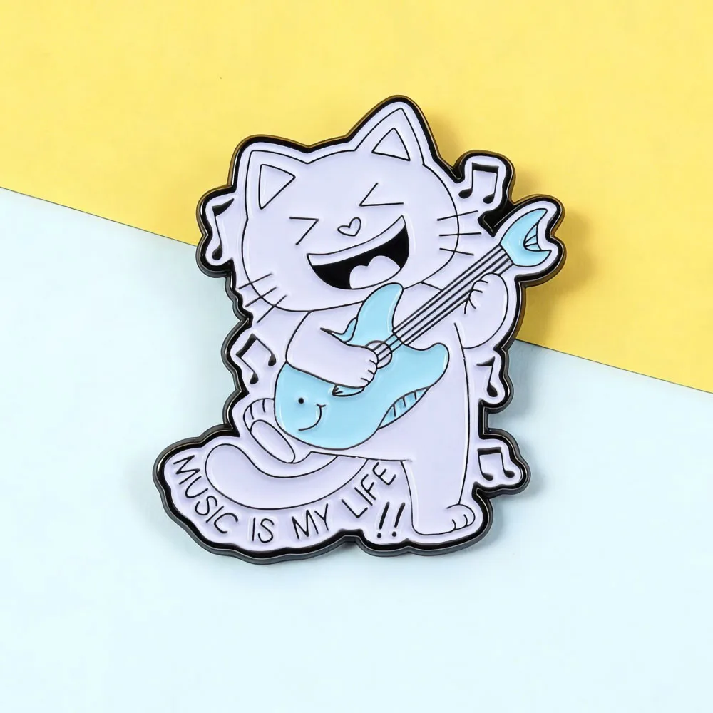 

Adorable Guitar-Playing Cat Enamel Brooch Music Is My Life Cartoon Lapel Pin A Gift For Musicians And Cat Lovers